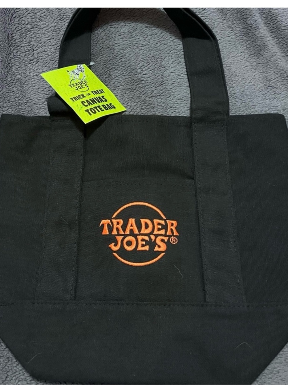 NWT Trader Joe’s Black Canvas Tote with Orange Logo